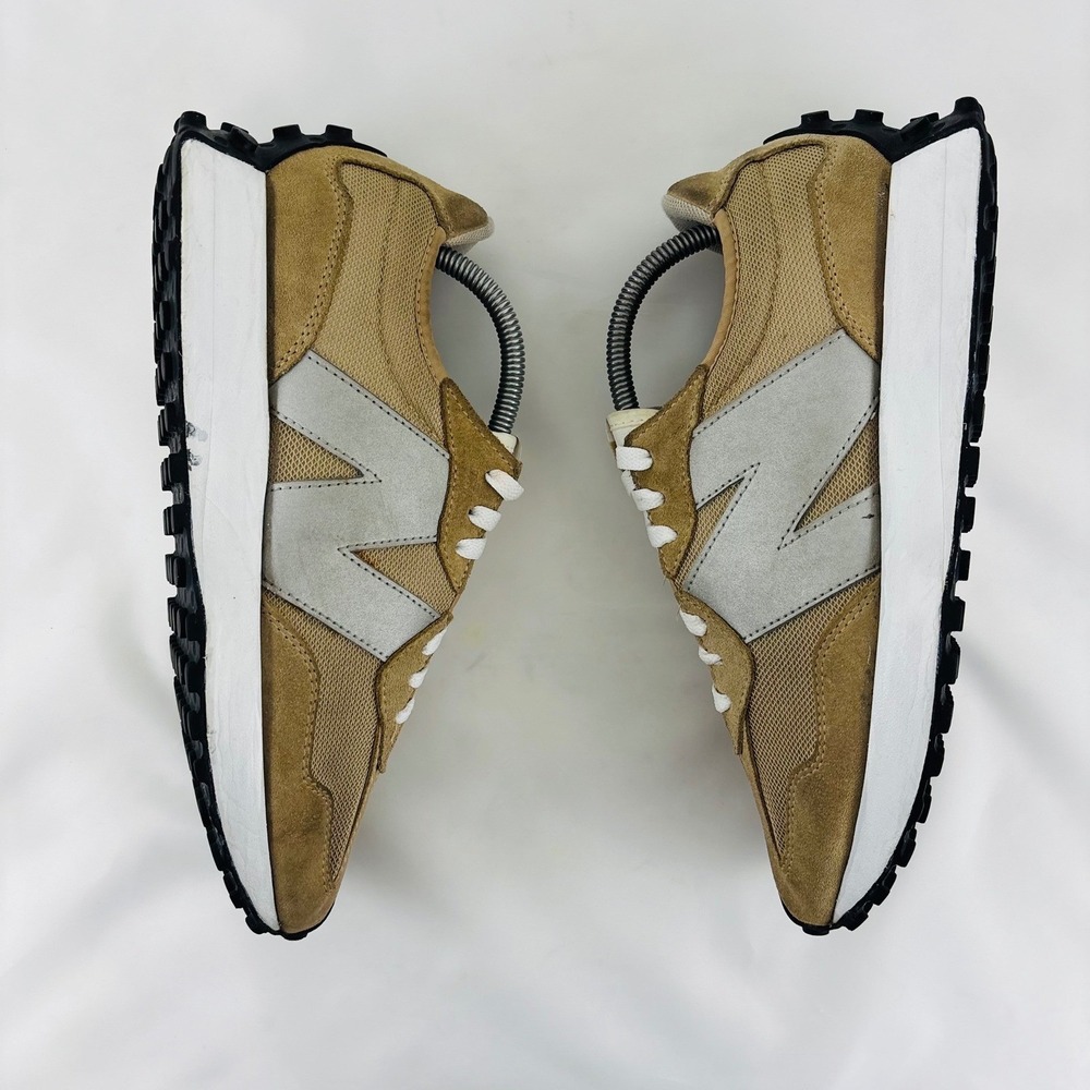 New Balance 327 Tan Beige Suede Mesh Running Sneakers MS327LC1 Mens Sz 9.5 - Picture 7 of 12